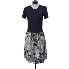 Theory Black Knit Top Contrast Print Midi Dress Size S P