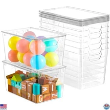 6 Pack 7 Quart Clear Plastic Storage Bins with Lids & Handles, Stackable Boxes