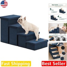 Foldable Dog Stairs 4 Steps Navy Blue 200lb Heavy Duty Pet Ramp