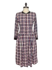 Eddie Bauer Cottagecore Tartan VTG Retro Dress Button Up Pockets Red Blue SZ S