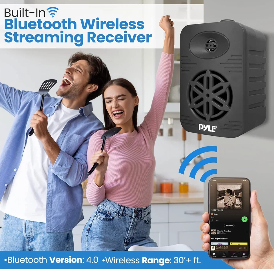Pyle PDWRBT56BK Wall Mount Bluetooth Indoor/Outdoor Speaker System –Tested Works - Image 2 of 4