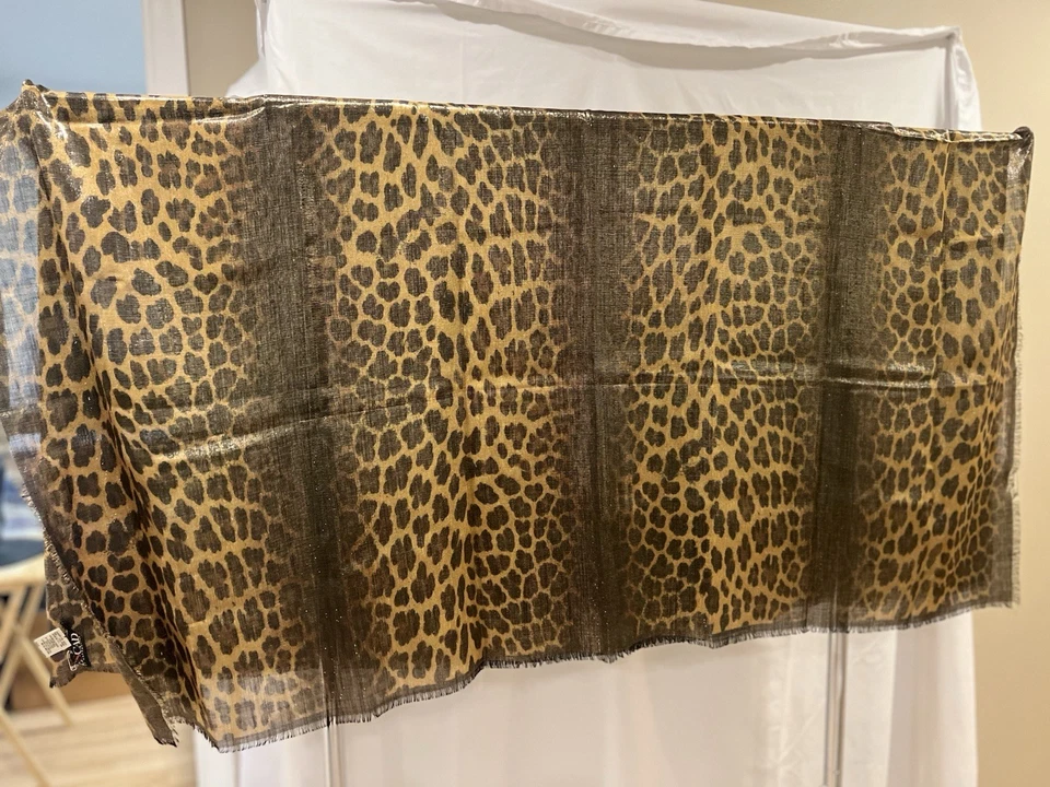 Mantón Escada Margaretha Ley Lana Seda Metálico Leopardo 53x109 Envoltura Grande Italia Foto 4 de 4