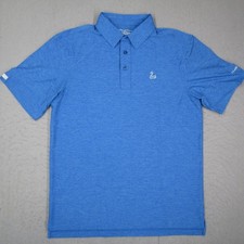Straight Down Mens Blue Heathered Performance Golf Polo Shirt Swan Logo Size M