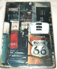 POMPE A ESSENCE USA ROUTE 66  GARAGE PLAQUE DE DECO VINTAGE EN METAL