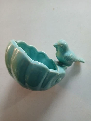 Vintage Aqua Blue  McCoy  Bird Planter Pottery