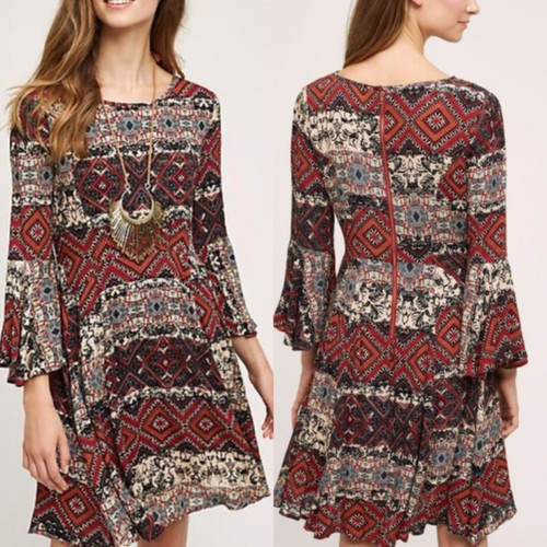 Anthropologie Holding Horses Ima Swing Dress Multicolor Print Boho Women's Small