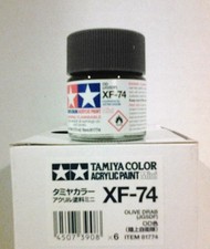 Tamiya acrylic paint XF-74 Olive drab. 10ml Mini.