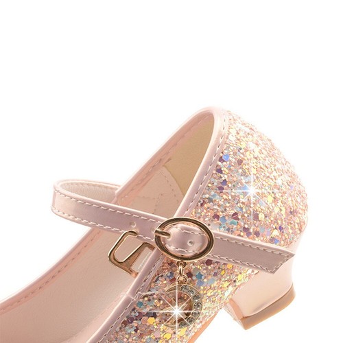 Wedding Party Little Girl Princess Mary Jane High-Heeled Sparkly Crystal Shoes - Picture 15 of 25