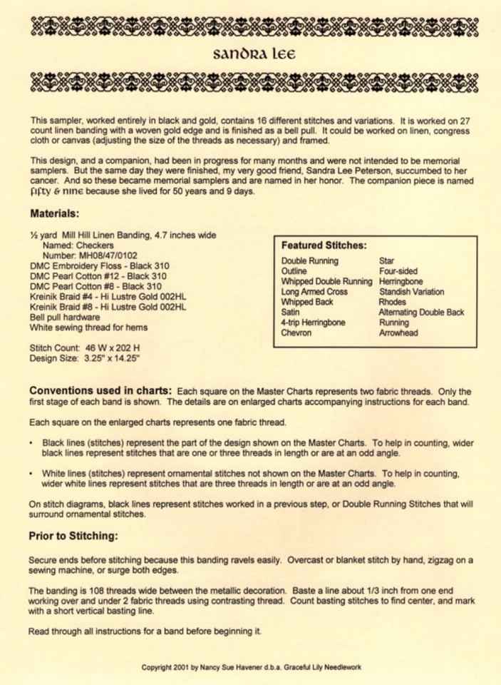 SANDRA LEE Blackwork  Embroidery Pattern by Graceful Lily Needlework - Image 3 of 3