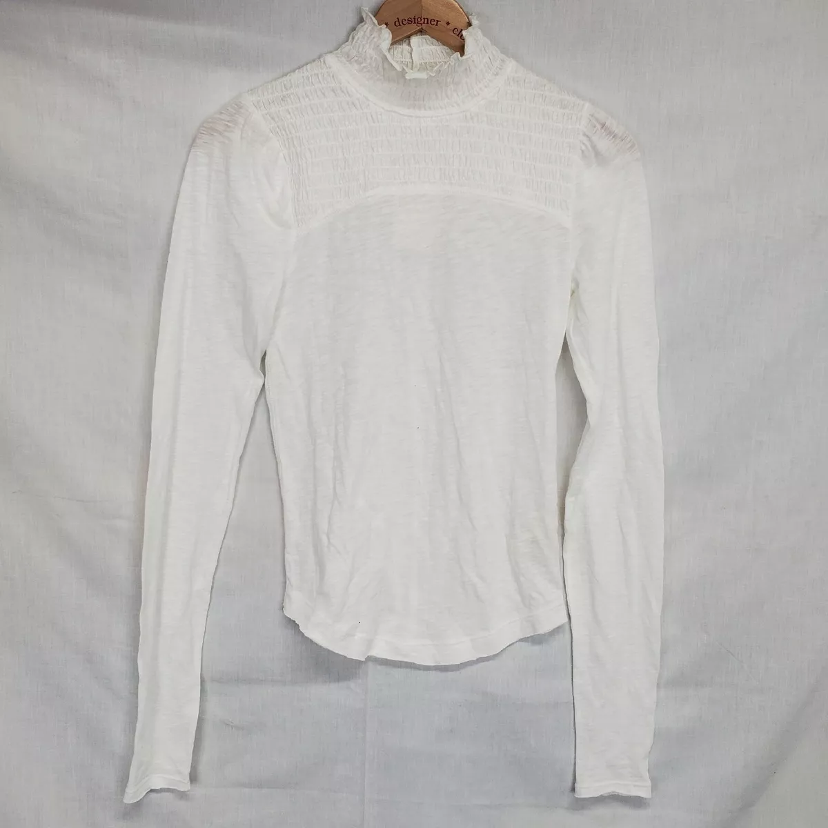 We The Free People Size S White Caroline Mock Neck Top Long Sleeve