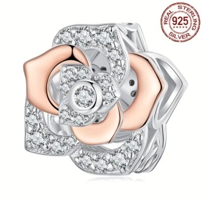 Zirkon Rose Blume Charm für europäische Armbänder S925 Sterlingsilber