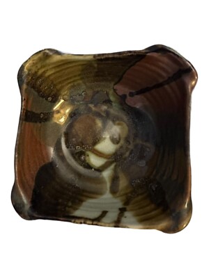 5  Art Pottery Small Dish With Multicolored Glaze, Signed