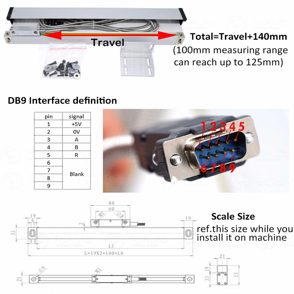 2 Axis DRO LCD Linear Scale 10" 40" Digital Readout 5um Kit for Mill XY ...