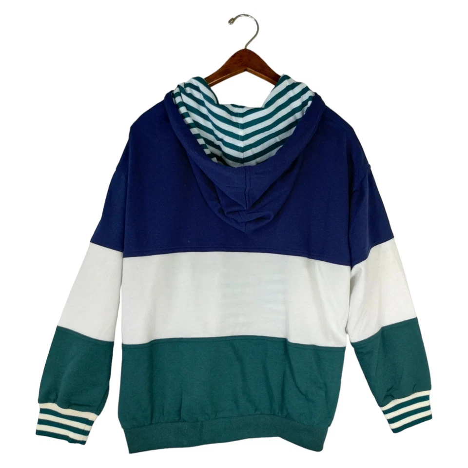 Sudadera con Capucha Deportiva Cola Vintage Mujer M Rayas Bloques de Color Cresta Manga Larga Cremallera Completa Foto 3 de 4