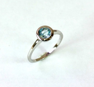 14 Karat Weißgold Solitär Blautopas Versprechen/Verlobungsringe, Schmuck für Damen