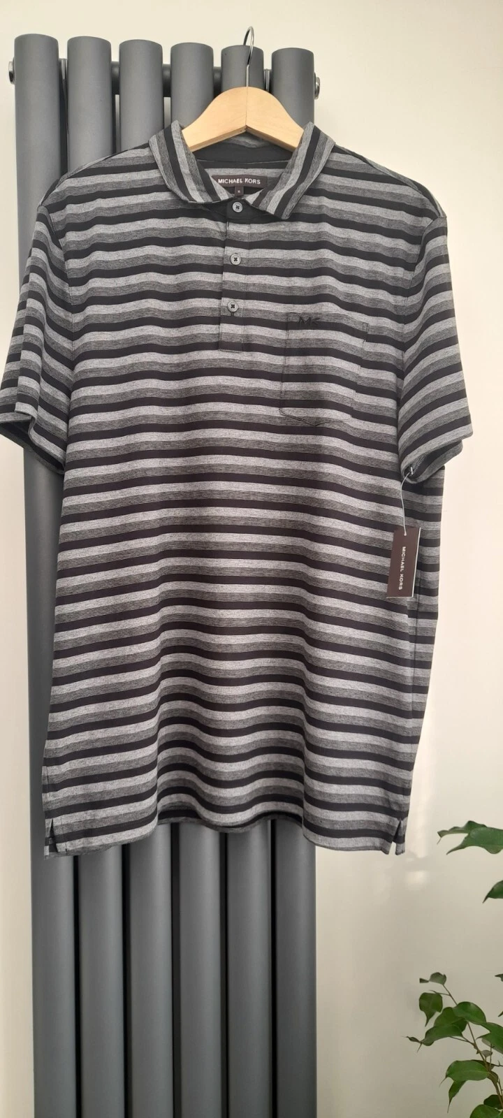 Black and Grey Stripe Cotton Polo Shirt by Michael Kors mens Size XL