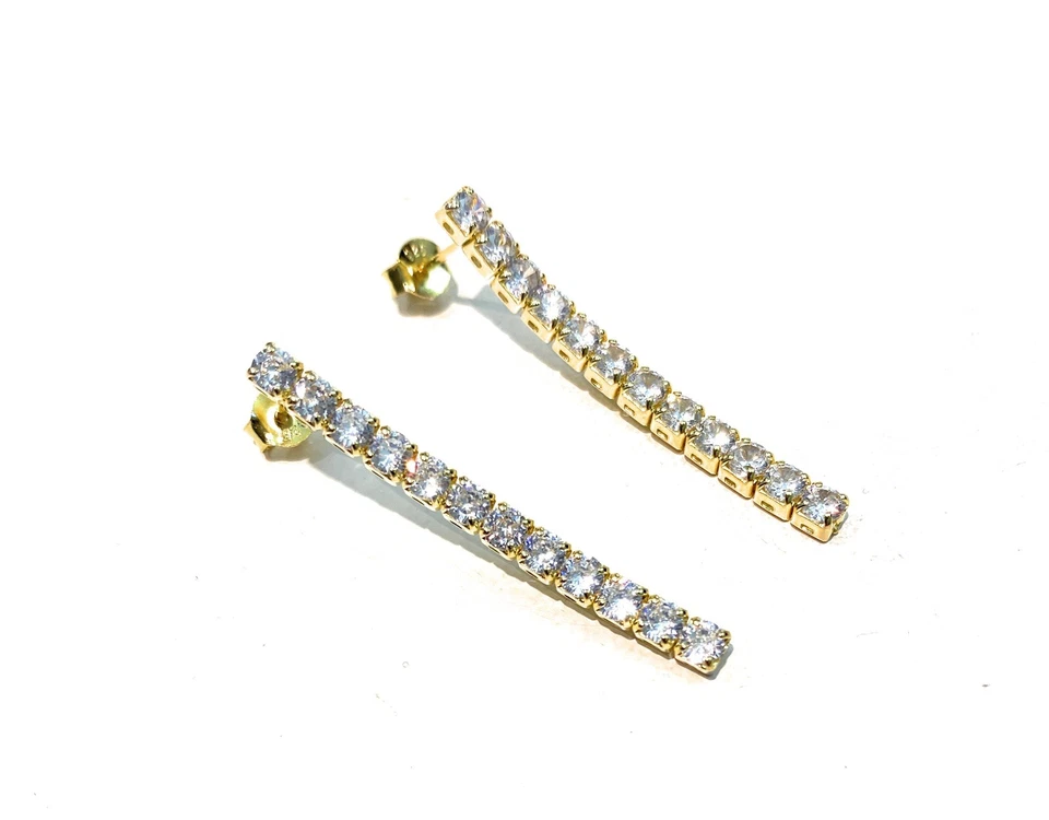 Orecchini Tennis in Argento 925 Galvanica Oro con Zirconi Bianchi diWa Jewels - Immagine 2 di 4