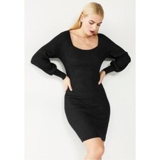 NWT Nine West Squareneck Sweater Dress Black Lurex Size XL