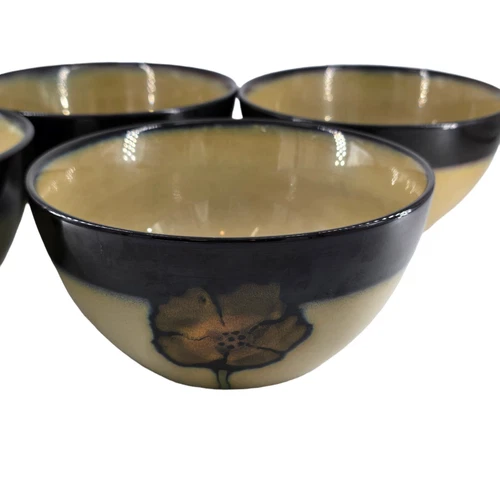 Pfaltzgraff Painted Poppies Cereal Bowls Set of 4 Stoneware 8.75”