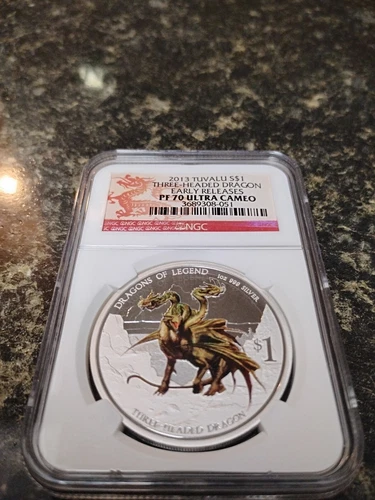 2013 Three-Headed Dragon Tuvalu Silver Coin NGC PF 70 UC Early Release 1 oz .999