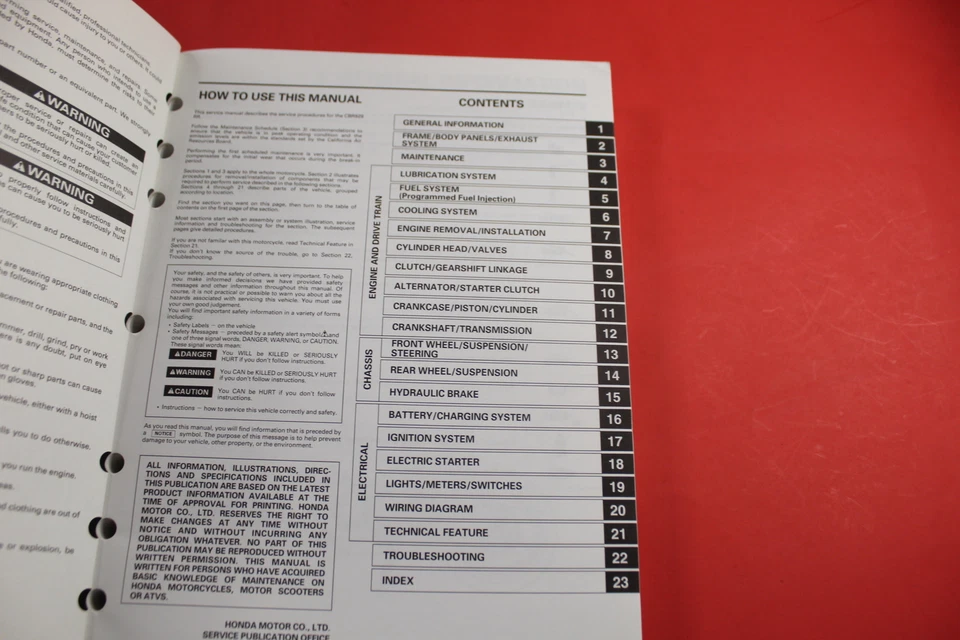 Руководство по ремонту заводской сервисной мастерской Honda 2000-2001 CBR929RR #61MCJ01 новое из старых запасов от оригинального производителя - Изображение 2 из 4