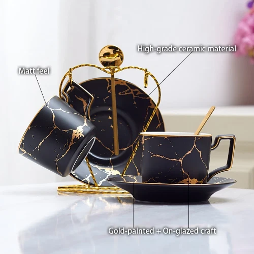Мраморная керамическая кофейная чашка блюдце ложка набор скандинавских чайных чашек набор чайных чашек кафе чашка - Изображение 4 из 4