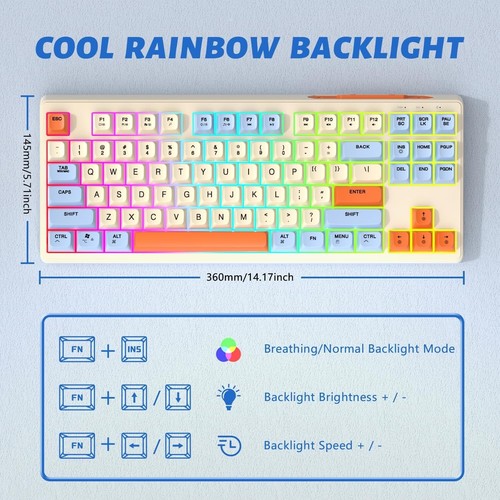 FREEWOLF RGB-87 Keys wireless gaming keyboard and mouse, PixArt 3212, 4000 DPI - Picture 24 of 37