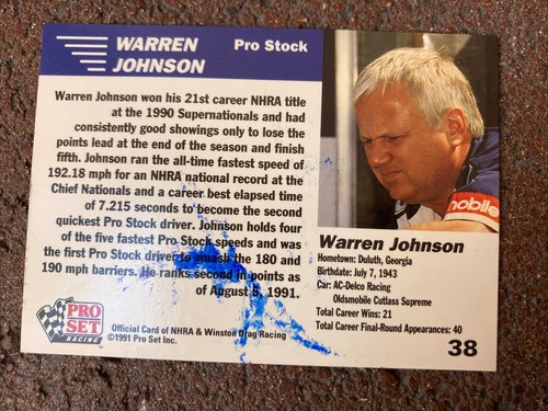NHRA Warren Johnson AUTOGRAPHED 1991 PRO SET #38 Racing PRO STOCK Card Signed - Bild 2 von 2