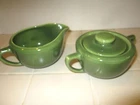 1950s Monterey Moderne RARE Atomic Green Sugar Bowl & Creamer Bauer Pottery
