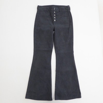 American Eagle Women Pants Black Corduroy Super Hi-Rise Flare Stretch Size 6