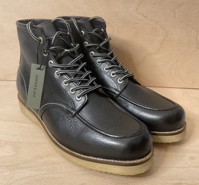 Porter & Ash Moc Toe Stiefeletten Schwarz Leder Neu mit Etikett - Größe UK 8 EUR 42