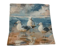Beautiful Bird Seagulls Beach Sand Nature Linen Throw Pillow Cover Home Decor