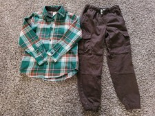 Boys Gymboree Size 6 Green Plaid Flannel Collared Shirt  Brown Dress Pants Set