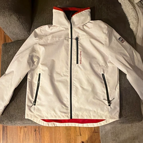 Nautica Men's Full Zip Softshell Jacket White/Red Stand-Up Collar L 40" - product listing photo