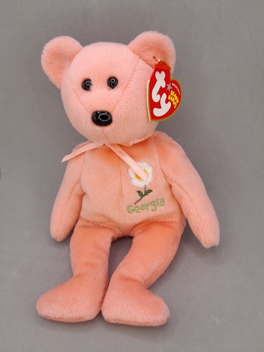"Ty Beanie Baby GEORGIA CHEROKEE ROSE Bear 8"" State Flower Show exclusivo como nuevo" - Imagen 3 de 11