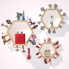 Hexagon Tonies Shelf Magnetic - Tonies Storage Shelf Set of 3 for Kids Wood