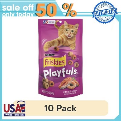 (10 pack) Purina Friskies Playfuls Cat Treats, Salmon & Shrimp, 2.1 oz Bag