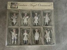 Set Of 8 Costco 6" Porcelain Victorian Style Angel Christmas Ornaments NIB