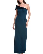 Teri Jon By Rickie Freeman Crepe Off Shoulder Velvet Bow Back Gown Women's Blue