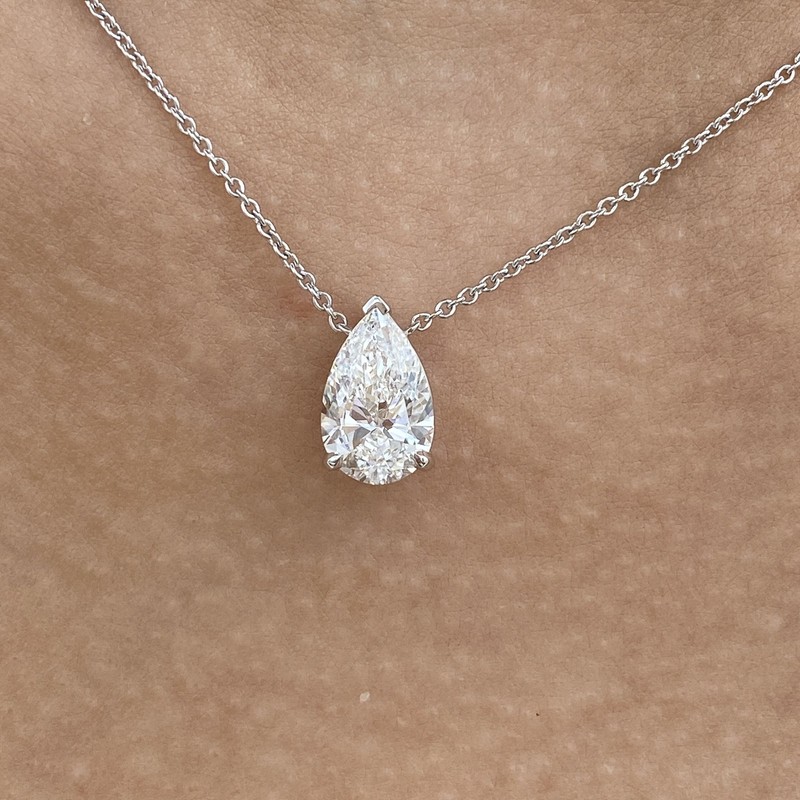 2ct Pear Pendant Necklace White Gold 14K Labcreated Diamond F/VS