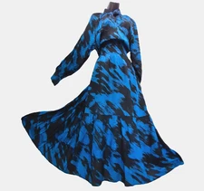 Elan Size L long dress  blue black long sleeve swing women BLack Friday sale NEW