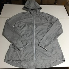 Nike Full Zip Windbreaker Jacket Women's Medium Hooded Lightweight Grey BQ5937