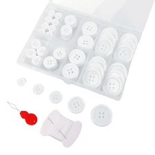 100Pcs White Sewing Buttons,4-Hole Craft Buttons, 5 Sizes ,with Compartment S...