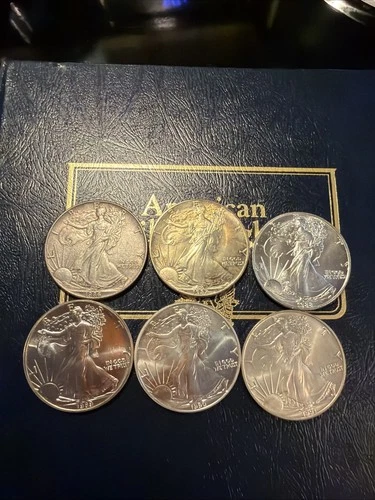 Lot of  6  $1 American Silver Eagle 1 oz Uncirculated Coin