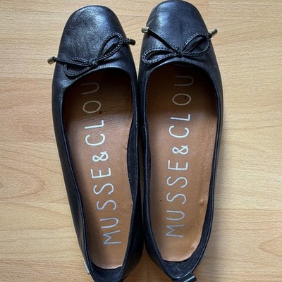 Musse & Cloud Damen Ballerinas Leder Schwarz Slip-On mit Schleife EU 38