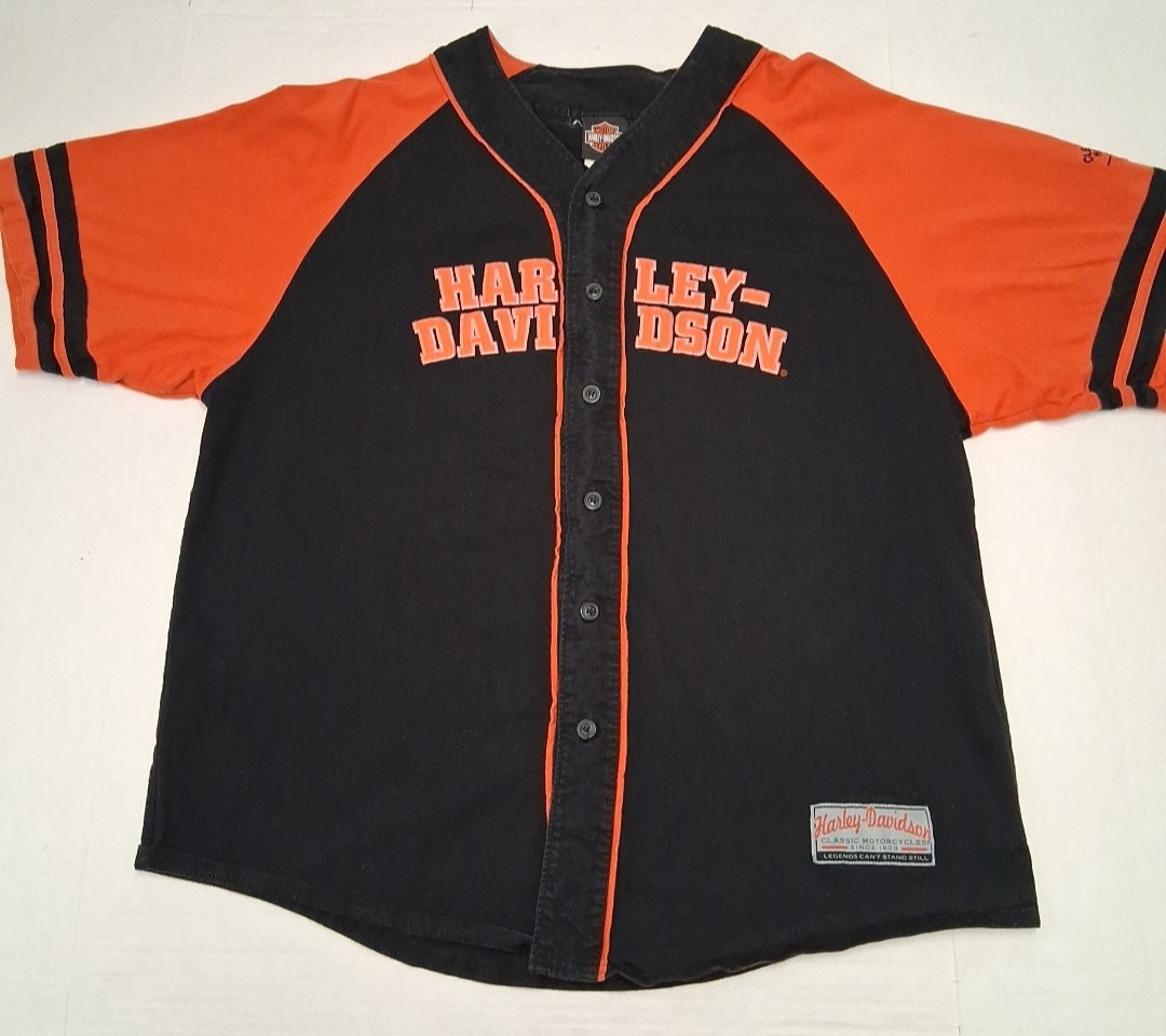 Vintage Harley Davidson Baseball Jersey Men’s XL Button Front Black Embroidered