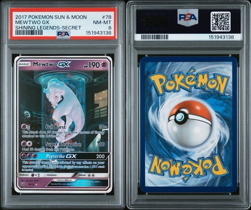 Mewtwo GX Pokemon Sun & Moon Shining Legends Secret Rare 78/73 PSA 8 Ink Error - Picture 3 of 3