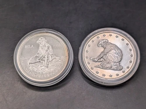 🔥 VINTAGE AMERICAN PROSPECTOR .999 FINE SILVER ROUNDS LOT 1984 ENGELHARD 2 OZT