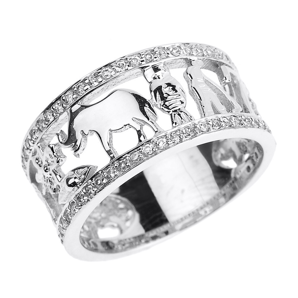 10k Tri-tone Gold Good Luck Charm Ring - Open Design With CZ Stones, Owl, Clover, Elephant & More (Size 8.25) - View #4