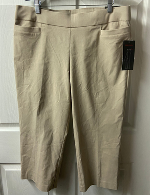 #ad #ad Briggs Pull On Pants Womens 14 Khaki Tan Cropped Wide Leg Stretch NWT $32.84